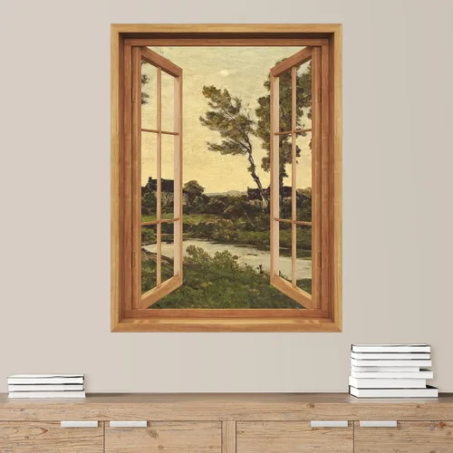 Miniatura 20 de SIGNWIN Adhesivo mural removible para pared, atardecer cielo naranja, otoño, bosque, árbol, paisaje, naturaleza, arte fino, rústico, paisaje
