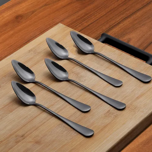 Miniatura 3 de 5 piezas de cucharas para pomelo, juego de utensilios de cuchara para pomelo de acero inoxidable, borde dentado y mango de calibre grueso