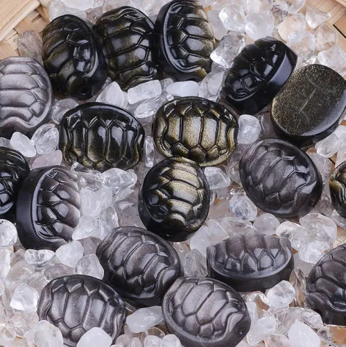 Miniatura 4 de 3 cuentas con colgante de concha de obsidiana de plata dorada de cristal natural tallado, curación