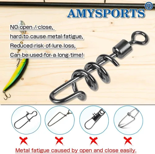 Miniatura 3 de AMYSPORTS Giratorios de pesca Sacacorchos a presión Giratorios de aparejos de pesca Aguas saladas Líder de agua dulce Señuelo línea Conector
