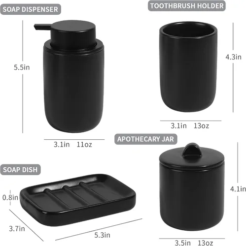 Miniatura 4 de BosilunLife Juego de accesorios de baño de albaricoque, juego de accesorios de baño de cerámica, dispensador completo de jabón espumoso y soporte