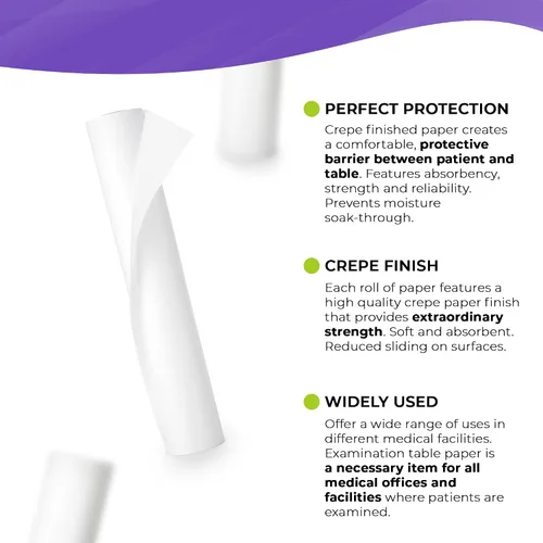 Miniatura 3 de Papel de mesa médico blanco AMZ. 12 rollos de papel de mesa de examen de 14 pulgadas x 125 pies. Papel crepé para mesas de examen. Fuerza