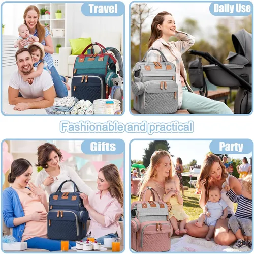 Miniatura 5 de SHITIESHOU Bolsa de pañales para mamá y papá, con cambiador, 19 bolsillos, grande, impermeable, bolsa de pañales para bebé, niña, niño, con bolsillo