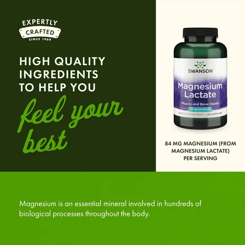 Miniatura 4 de Swanson Lactato de magnesio, suplemento mineral sin lactosa para apoyo a la salud muscular y ósea* - Suave con el estómago - Sin OMG y sin gluten