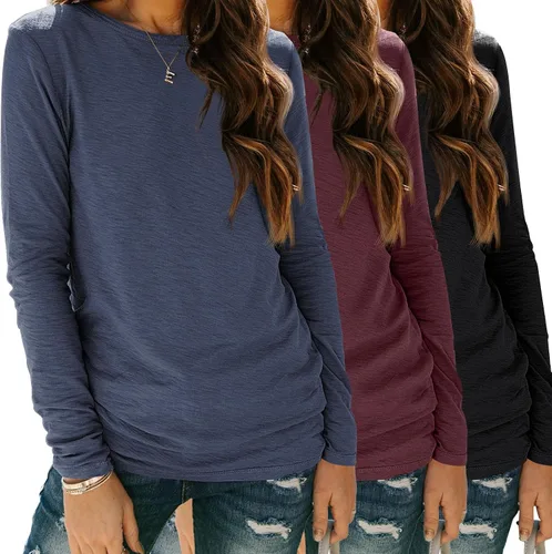 Miniatura 11 de SUNBS Paquete de 3 camisas de manga larga para mujer, ajuste holgado, ropa de otoño, ropa de moda 2025, camisetas básicas de entrenamiento, trajes