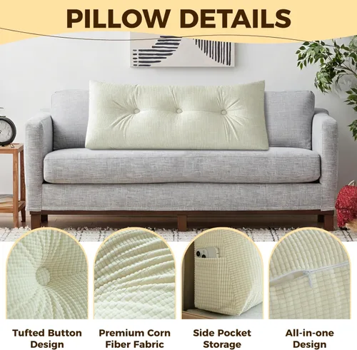 Miniatura 2 de Almohada triangular grande para cabecera de dormitorio universitario, almohadas de cuña para cama individual XL, cojín lumbar para cabecero, cojín
