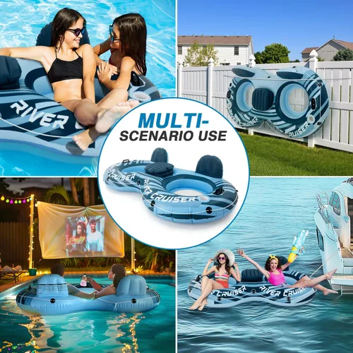 Miniatura 9 de River Tubes for Floating Heavy Duty Inflatable Floating Lounger Premium River Water Rafts Pool Float with Cup Holder Above Lake for Adults