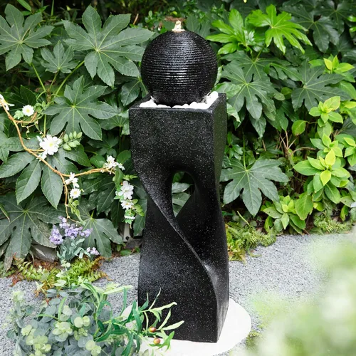 Miniatura 13 de Glitzhome Fuente de agua de cerámica para exteriores con luz LED, fuentes de agua con pedestal de alcachofa extragrande con bomba sumergible, fuente