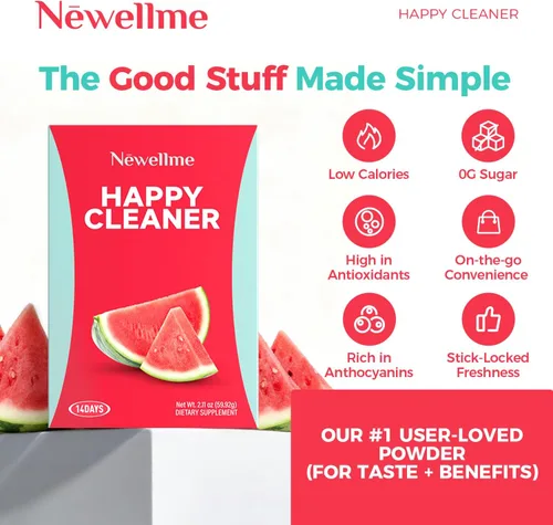 Miniatura 7 de NEWELLME Happy Cleaner Super Greens Powder – Mezcla de bebida de sandía sin azúcar con clorella y espirulina, vegano, sin OGM, 14 paquetes