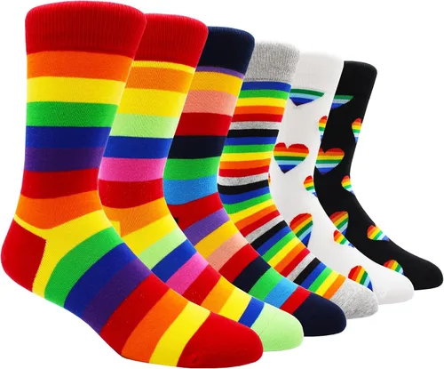 Miniatura 96 de TOEJYJ Calcetines de vestir divertidos para hombre, paquete de calcetines casuales divertidos, coloridos calcetines de algodón a rayas, talla 10-13