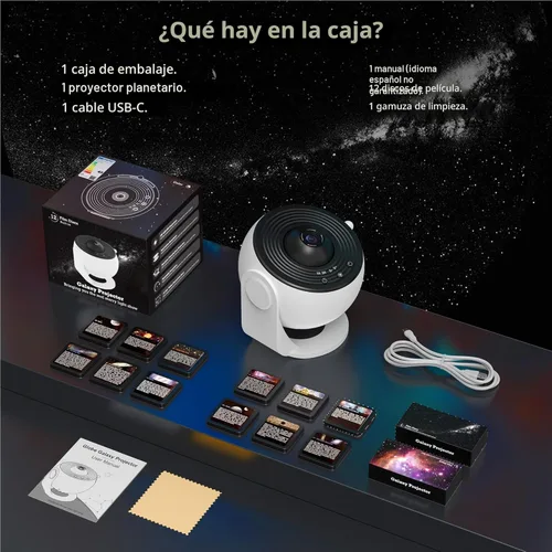 Miniatura 7 de Proyector de galaxia para dormitorio, proyector de estrellas de imagen HD, luz de galaxia con perilla ajustable, 13 discos de película, planetario