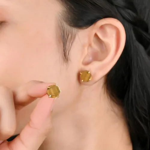 Miniatura 27 de Gempires Natural Raw Prong Setting Stud Earrings, 8-10 mm Crystals Earring, Handmade Jewelry, Gift for Her