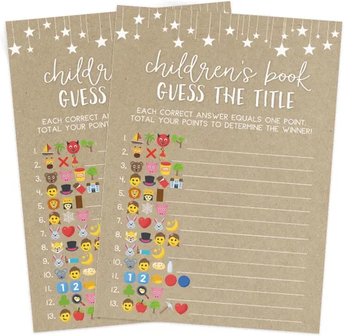 Miniatura 6 de Printed Party Juegos de baby shower para niño o niña - Juego de título de libro Guess The Children's Book, diseño rústico de granero de papel Emoji