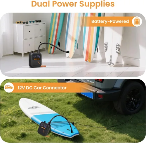 Miniatura 5 de Bomba eléctrica recargable portátil para tabla de remo de SUP, inflado y desinflado inteligente de doble etapa, hasta 20 PSI y apagado automático