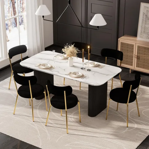 Miniatura 13 de RGZ Juego de mesa de comedor oval moderna de 71", juego de mesa y sillas de 7 piezas para 6, juego de mesa de cocina de mármol sintético y 6 sillas