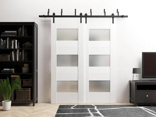 Miniatura 4 de VDOMDOORS Panel de puerta de losa de vidrio opaco 18 x 80 pulgadas/Sete 6003 seda blanca/puertas modernas acabadas/armario de bolsillo deslizante