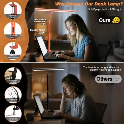 Miniatura 4 de Airlonv Lámpara LED de escritorio para oficina en casa, luz de escritorio para cuidar los ojos con atenuación continua ajustable cuello de cisne