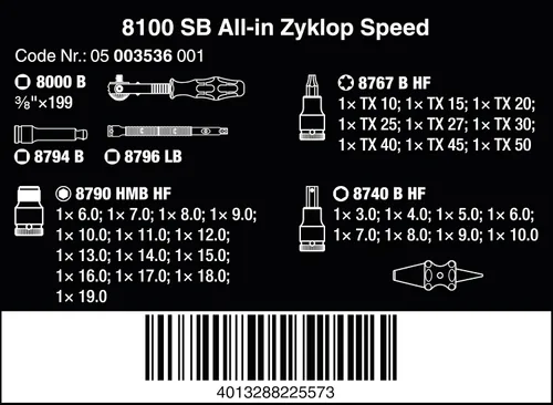 Miniatura 2 de Wera - 05003536001 - Juego de trinquetes, 8100 SB All-in Zyklop Speed juego de trinquetes, 3/8", 35 piezas