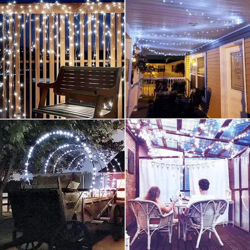Miniatura 4 de Joomer - Tira de luces solares de hadas, paquete de 2, total 80 pies, 240 LED, luces de cuerda solar para exteriores, impermeables, 8 modos