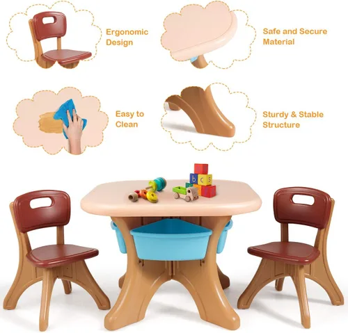Miniatura 7 de Costzon, juego de mesa y 2 sillas para niños, para arte con cubos de almacenamiento desmontables, fuerte capacidad de carga, livianos, muebles