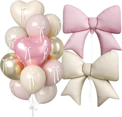 Miniatura 15 de 16 globos de corazón rosa, globos de lazo de 38 pulgadas, globo transparente rosa perla de doble relleno y arco en forma de corazón globo