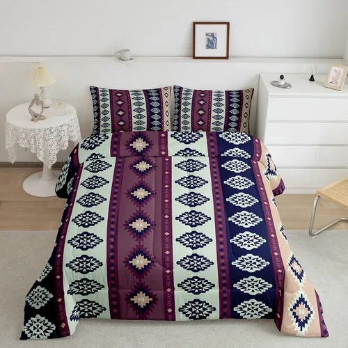 Miniatura 32 de Erosebridal - Juego de ropa de cama estilo tribal bohemio azteca, edredón con estampado étnico blanco y negro, bohemio, tamaño King, juego de Multi