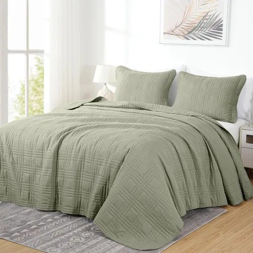 Miniatura 15 de Chezmoi Collection Kingston Juego de Colcha Tamaño King, 3 Piezas Gris Colcha Acolchada de Microfibra Ligera de Gran Tamaño Cubrecama (118"x106")