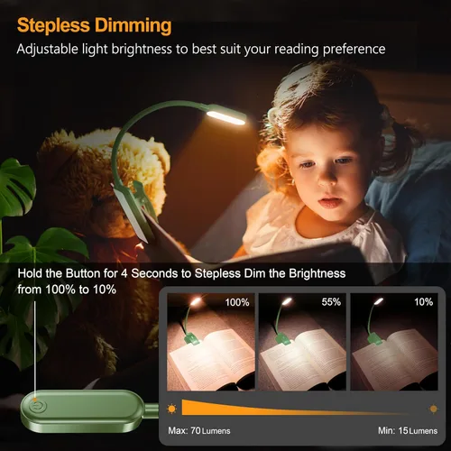 Miniatura 3 de Gritin Luz de libro recargable de 16 LED para leer en la cama, cuidado de los ojos, 3 temperaturas de color, brillo de atenuación continua, 80 horas