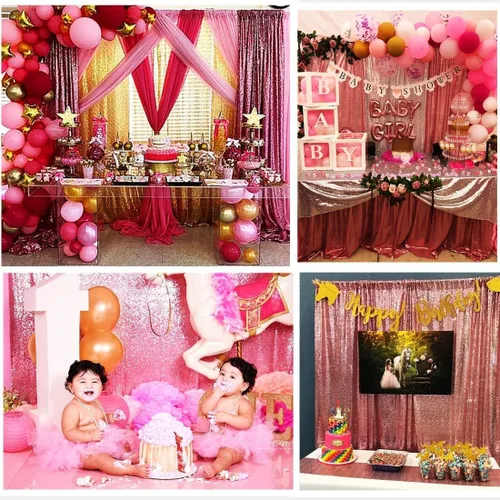 Miniatura 3 de Poise3EHome - Cortinas de lentejuelas fucsia rosa, 2 paneles de 2 pies x 8 pies, fondo de purpurina para fiesta, cumpleaños, baby shower, boda, Rosa