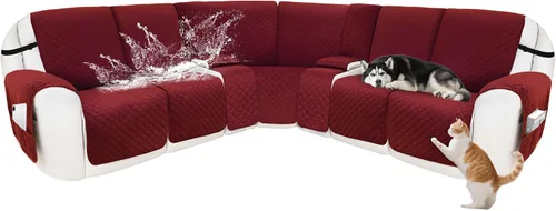 Miniatura 15 de Fundas para sofá modular reclinable, de terciopelo en forma de L, funda de consola central para perros y mascotas, lavable antideslizante, 1 funda