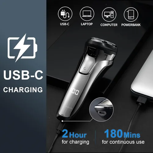Miniatura 5 de Maquinilla de afeitar eléctrica para hombres, afeitadora inalámbrica para la cara de hombres, afeitadora eléctrica recargable USB-C para hombre