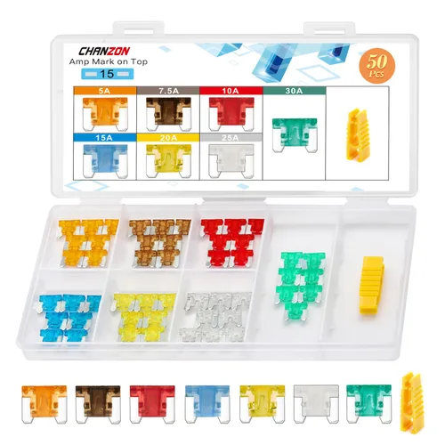 Chanzon Caja surtida de fusibles de microhoja de perfil bajo (5A 7.5A 10A 15A 20A 25A 30A) para automóvil, camión, RV, automóvil, motor, barco,