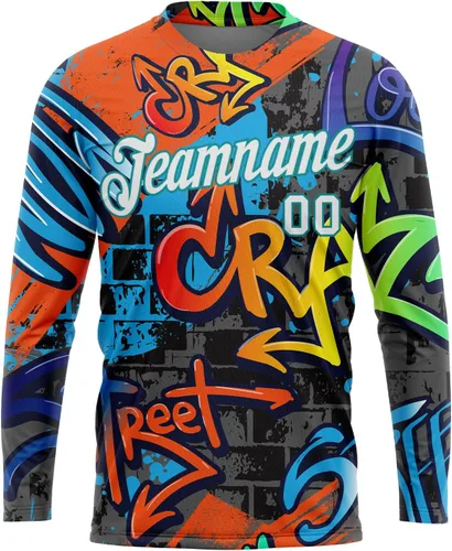 Miniatura 63 de Camisetas de manga larga para hombre, diseño de hip hop, estampado gráfico, informal, manga larga, graffiti, teñido anudado, camiseta