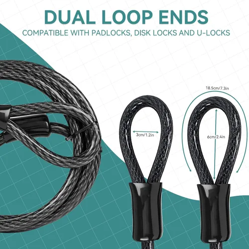 Miniatura 7 de EEBBL - Cable de seguridad comercial resistente de 7 pies, construcción de acero trenzado de 1/2 pulgadas, 7 x 19 pulgadas, con protección sin