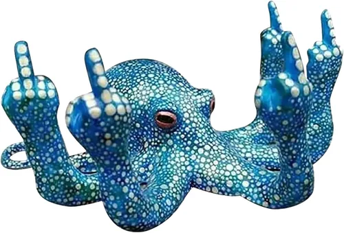 Miniatura 9 de Divertida estatua de pulpo de resina, decoración de pecera, pulpo enojado con gesto luminoso, para decoración de interiores de acuario (negro)