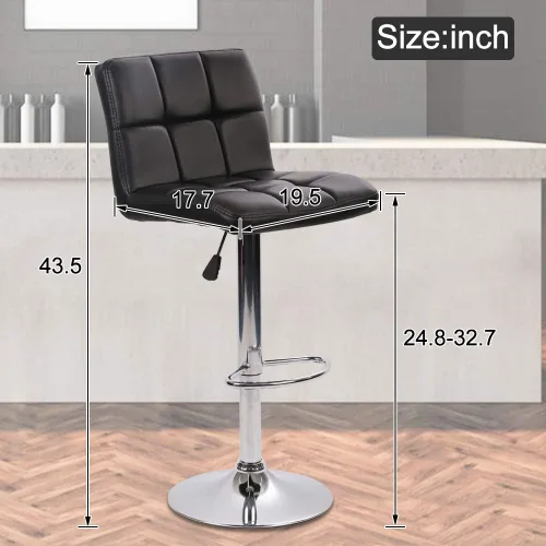 Miniatura 2 de Dkeli Juego de 2 taburetes de bar giratorios de altura ajustable con respaldo de piel sintética duradera, silla de comedor moderna y alta para sala