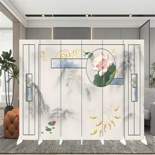 Miniatura 19 de Divisor de habitación, 6 paneles de madera plegables de privacidad con base de pies más anchos, separador de habitación portátil independiente