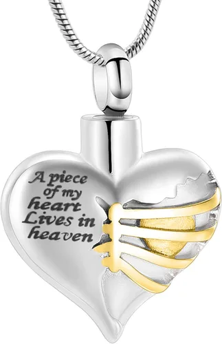 Miniatura 36 de Imrsanl Collar con dije de urna de cremación en forma de corazón para cenizas humanas – Un pedazo de mi corazón vive en el cielo