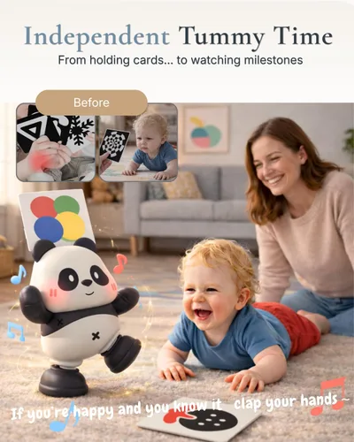 Miniatura 2 de Cuddobaby Dancing Panda Juguete musical de alto contraste, tiempo de barriga independiente, 0-6M 6-12M, luces cambiantes, soporte para tarjetas
