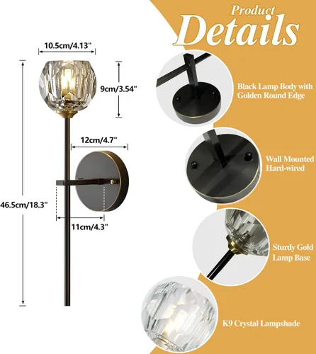 Miniatura 2 de BOKT Conjunto de iluminación de pared de cristal mate negro de mediados del siglo XX, juego de 2 lámparas de pared modernas de metal largo, juego