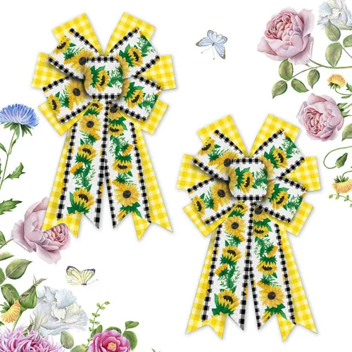 Miniatura 6 de Hying 2 lazos de flores de otoño para corona, corona de arpillera natural, lazo floral de mariposa para casa de campo, lazos para puerta delantera