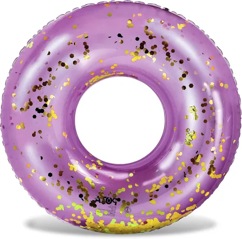 Miniatura 21 de POZA Flotador de Tubo Inflable para Piscina – Anillo de natación de confeti brillante, Tubo Inflable de Servicio Pesado Resistente a los Rayos UV Oro