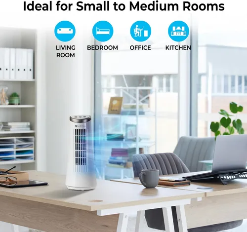 Miniatura 2 de Ventilador de torre de escritorio oscilante Comfort Zone de 12 pulgadas Ultra-Slim Bladeless Design, 2 Speeds, Electronic Touch Controls, Carry
