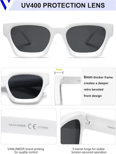 Miniatura 76 de VANLINKER Gafas de sol cuadradas gruesas para hombres y mujeres, retro, rectangulares, con protección UV400, VL9731