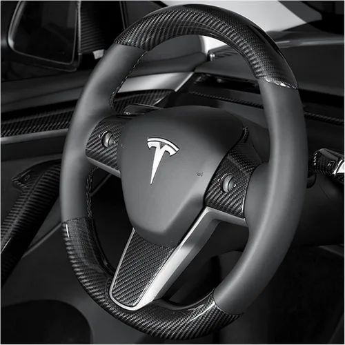 Miniatura 8 de Kit de cubierta superior e inferior de fibra de carbono real para volante de fibra de carbono 2020-2024 Tesla Model Y 2019-2023 Tesla Model 3,3K