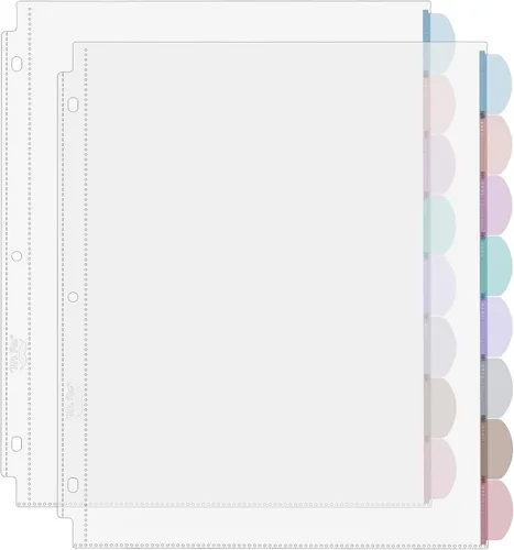 Mr. Pen - Protectores de hojas transparentes con pestañas, 8 pestañas, 2 juegos, divisores de plástico transparente para carpeta de 3 anillas,