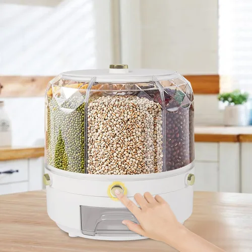 Miniatura 8 de Dispensador de granos giratorio de 6 rejillas, dispensador de cereales, dispensador de arroz, dispensador de alimentos giratorio de 360°
