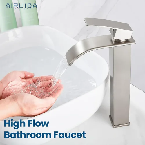Miniatura 2 de Airuida Grifo de lavabo de recipiente alto, cascada de un solo agujero, grifo de baño, grifo mezclador de un solo agujero, grifo de lavabo