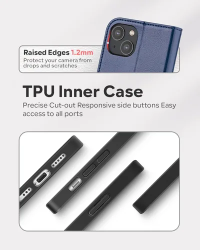 Miniatura 5 de OCASE Funda Cartera Compatible con iPhone 14, Funda Tipo Folio de Cuero PU con Tapa, con Tarjeteros y Bloqueo RFID, Soporte