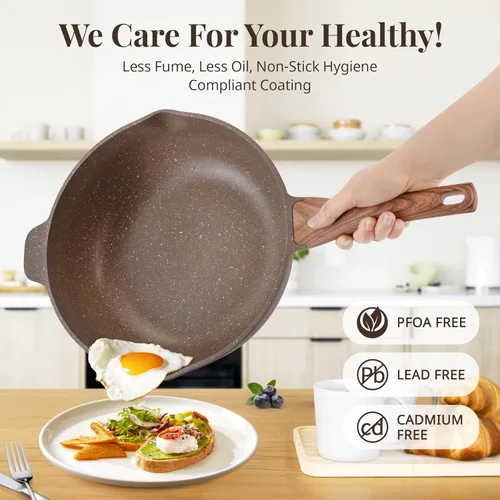 Miniatura 2 de AOSION Sartén de 11 Pulgadas Antiadherente de Cerámica para Freír Profundo con Tapa, Sartén de 5QT para Cocinar con Parrilla de Vapor, Sartén Grande